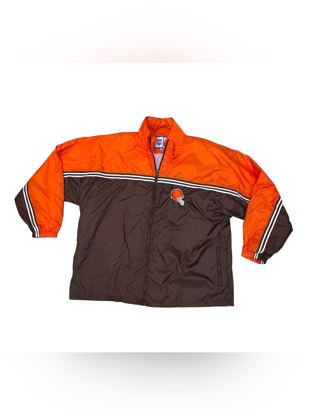 Vintage 90s Cleveland Browns Logo 7 Game Day Brown Orange Nylon Windbreaker XL